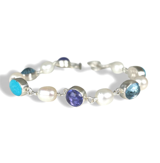 Blue Multi Gemstone and Freshwater Pearl Bracelet