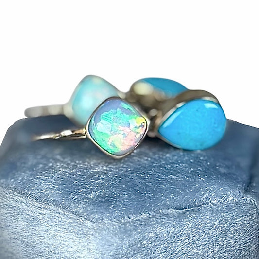 Ethiopian Opal & Nacozari Turquoise 14k Gold Fill Drop Earrings