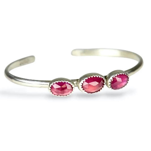 Pink Sapphire Sterling Studs and Cuff Set