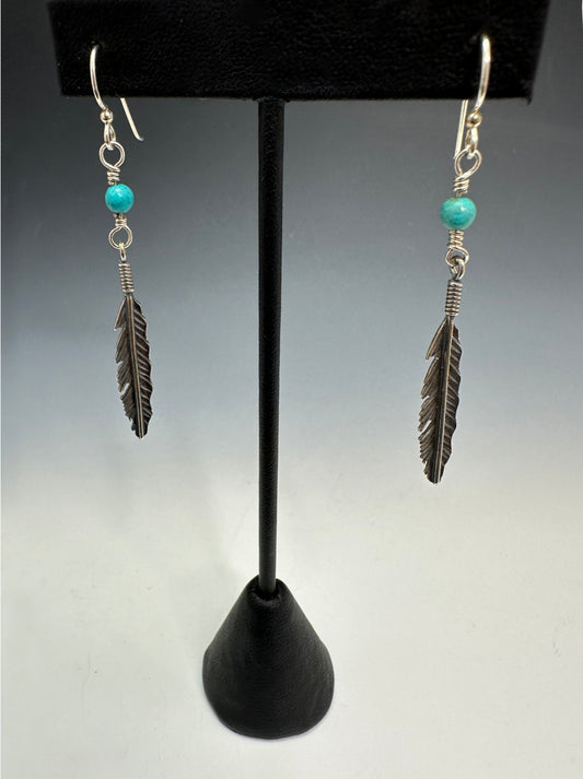 Turquoise and Feather Earrings
