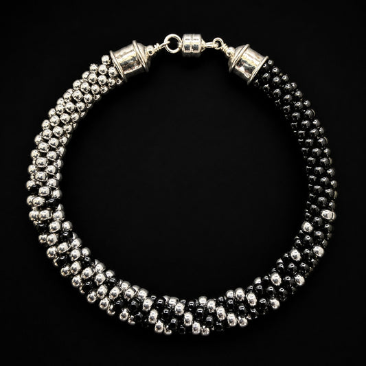 Black/Silver Ombre Kumihimo Bracelet