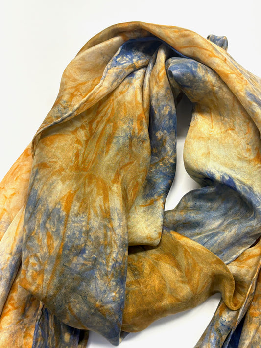 Sun Dyed Silk Scarf Ochre & Ink 3