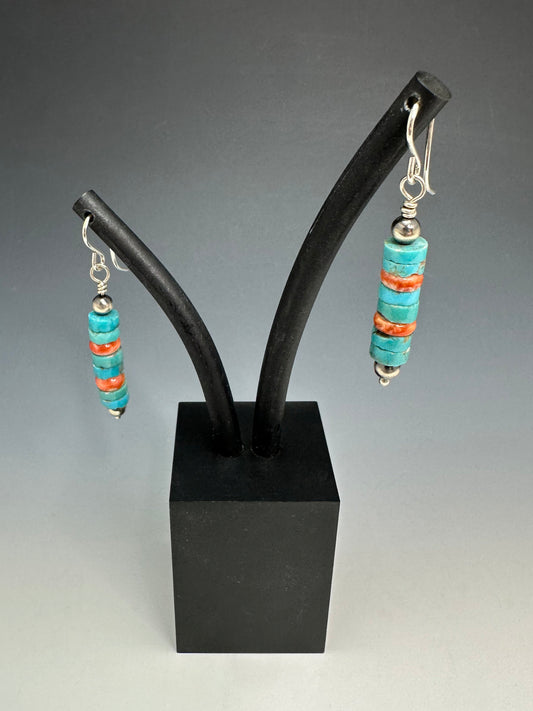 Spiny Oyster and Turquoise Bead Earrings