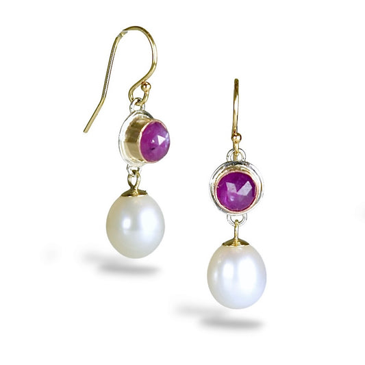Pink Sapphire & Freshwater Pearl 14k Gold Fill & Sterling Earrings