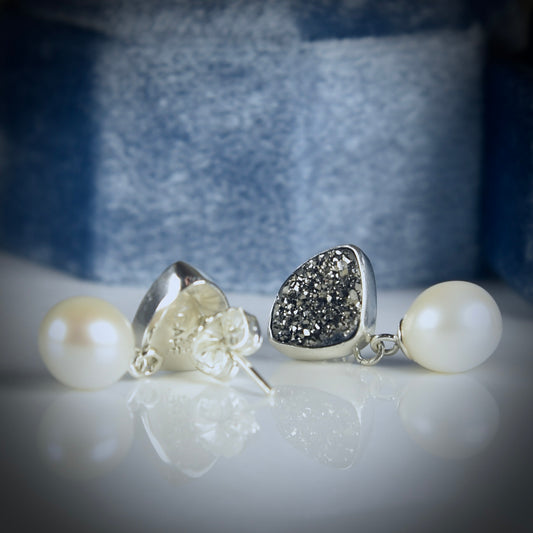 Druzy & Freshwater Pearl Earring