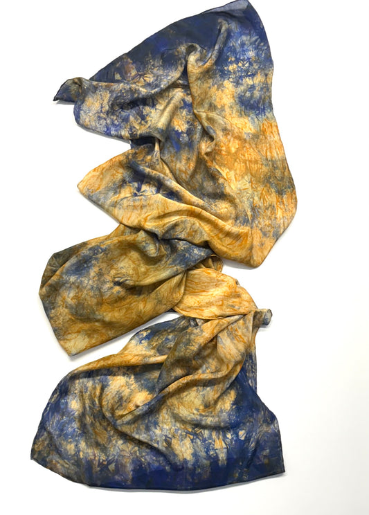 Sun Dyed Silk Scarf Ochre & Ink 3
