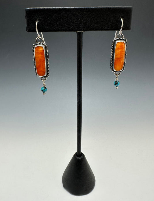 Spiny Oyster and Turquoise Bead Earrings