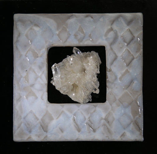 Hand Built White Ceramic Frame With Quartz Crystal