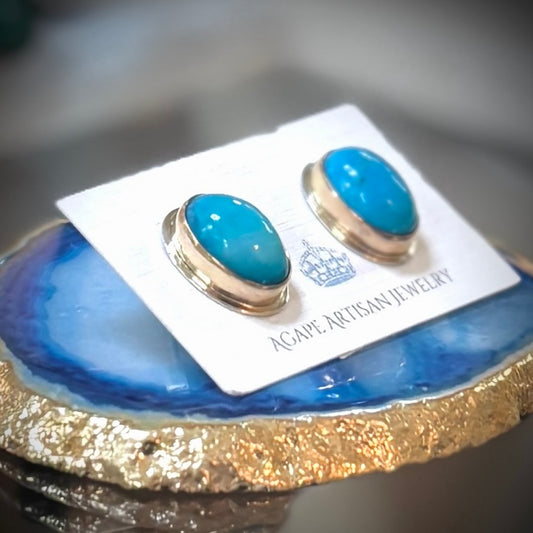 Blue Peruvian Opal Studs