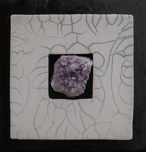 Hand Built Raku Fired Ceramic Frame With Amethyst Crystal