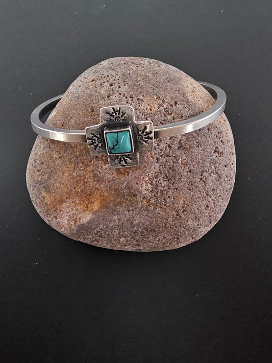 Tiny Turquoise Native Sun Stamped Cuff
