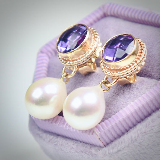 Pink Amethyst & Freshwater Pearl 14k Gold Fill Earrings*